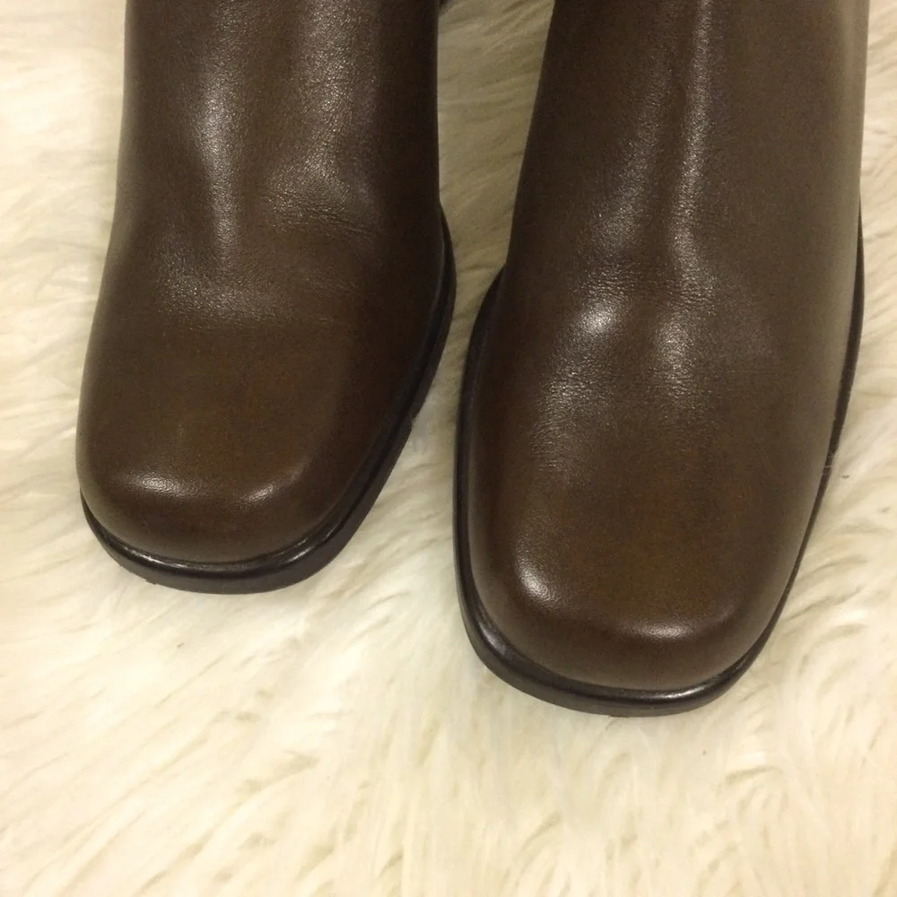 Studio Works Brown Leather Braydon Side Zip Ankle Boots Size 6.5